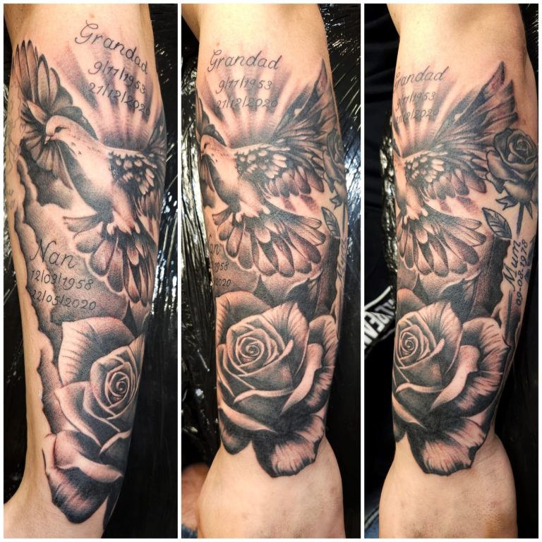 Black and grey tattoo by Wayne Goodwin