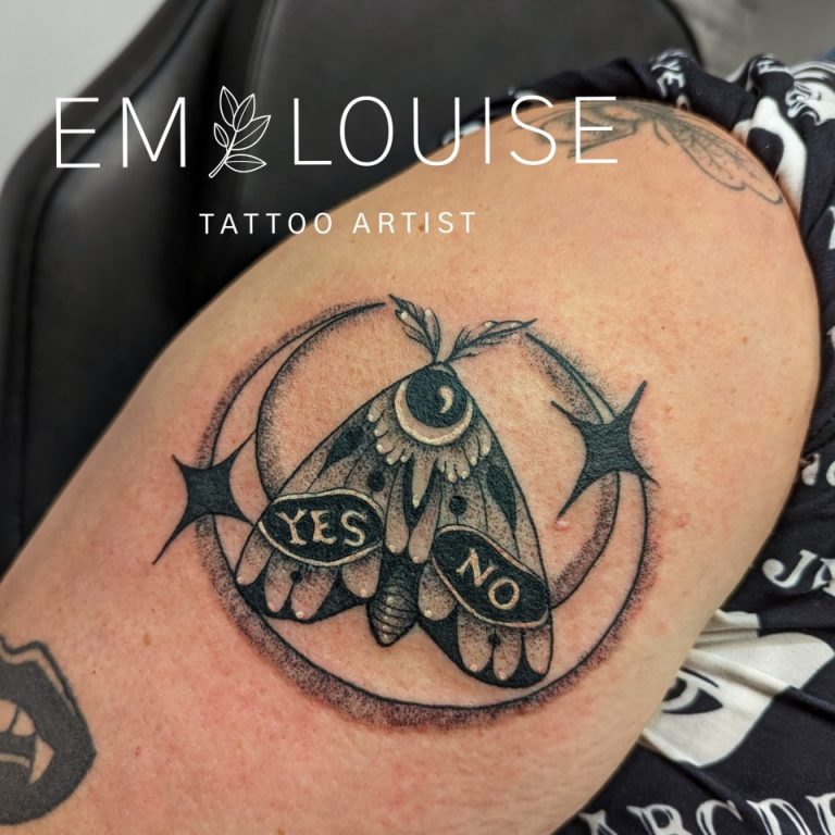 Black and grey tattoo by Em Louise