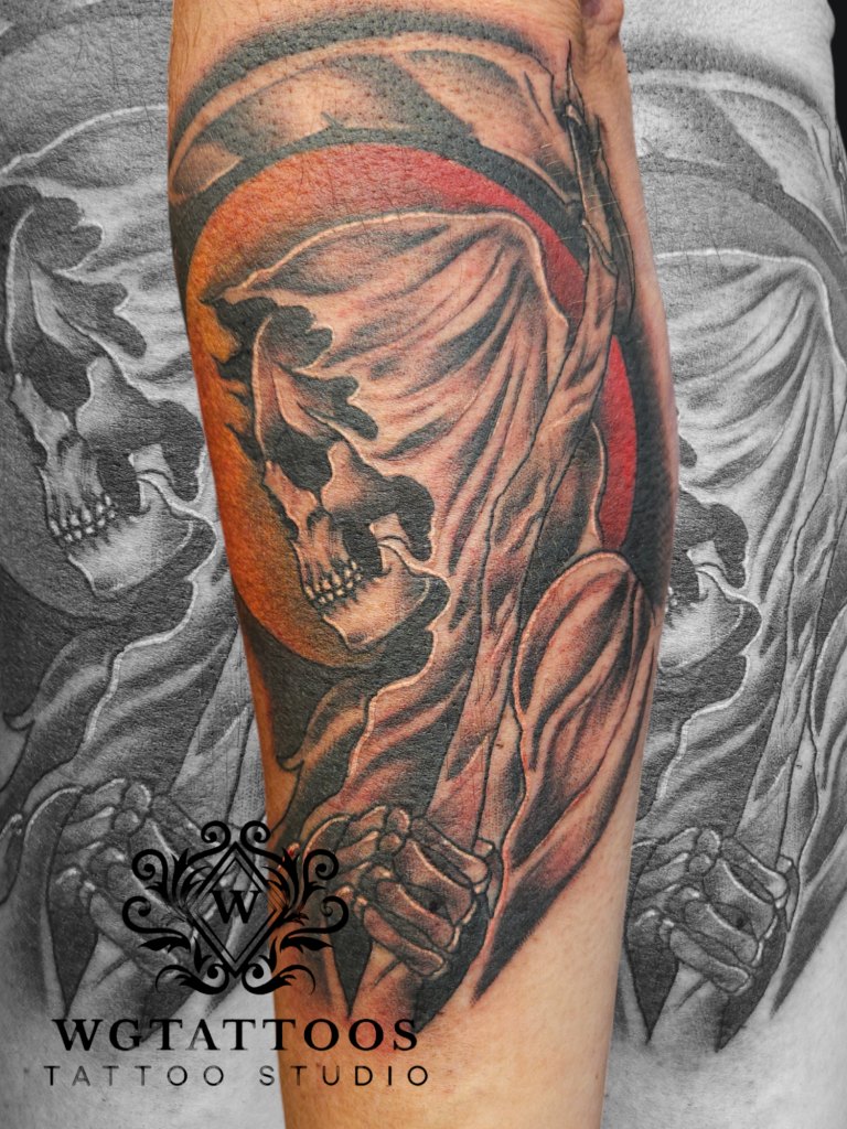 Black and grey tattoo by Wayne Goodwin