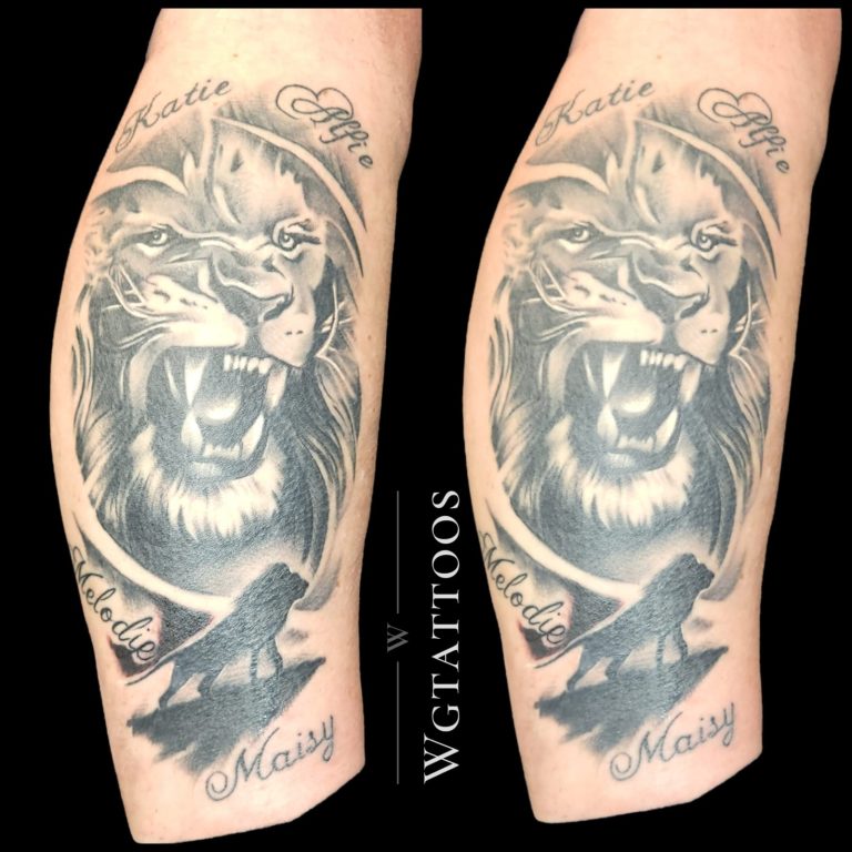 Black and grey tattoo by Wayne Goodwin