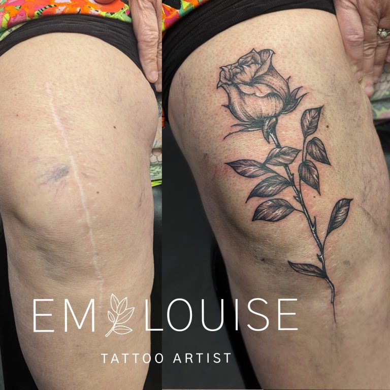 Black and grey tattoo by Em Louise