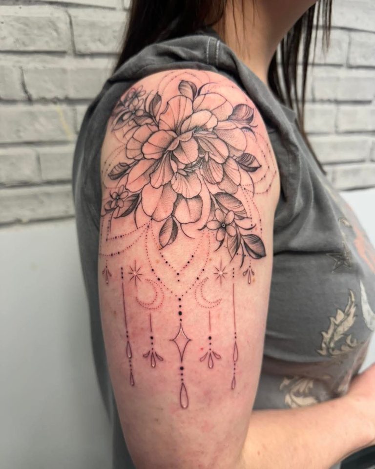 Black and grey tattoo by Em Louise