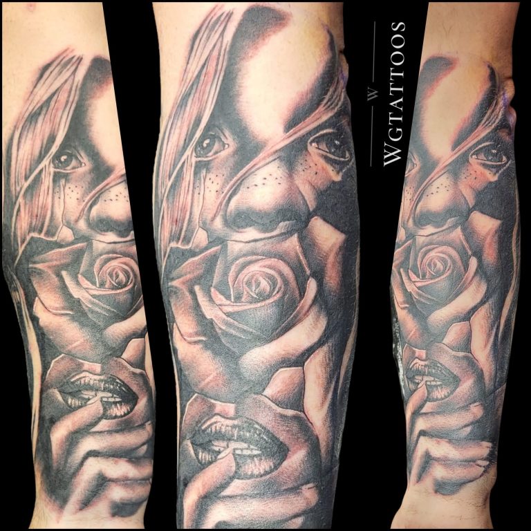 Black and grey tattoo by Wayne Goodwin