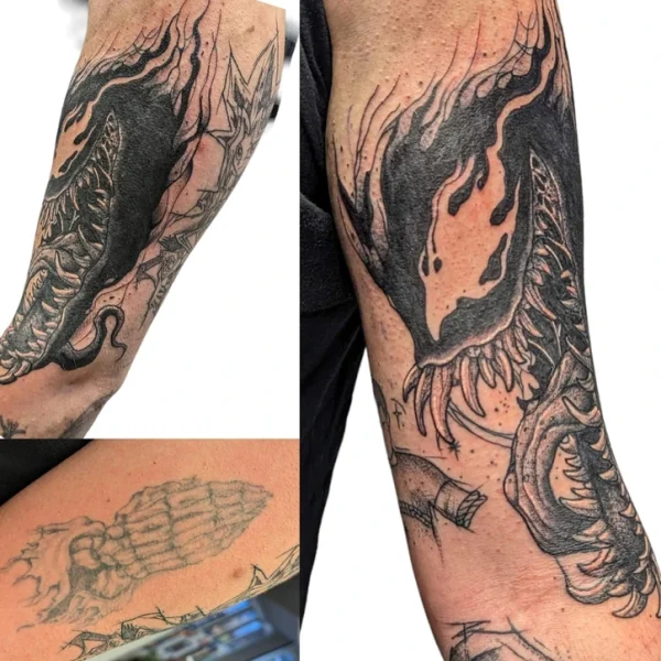 Cover-up tattoo by Em Louise