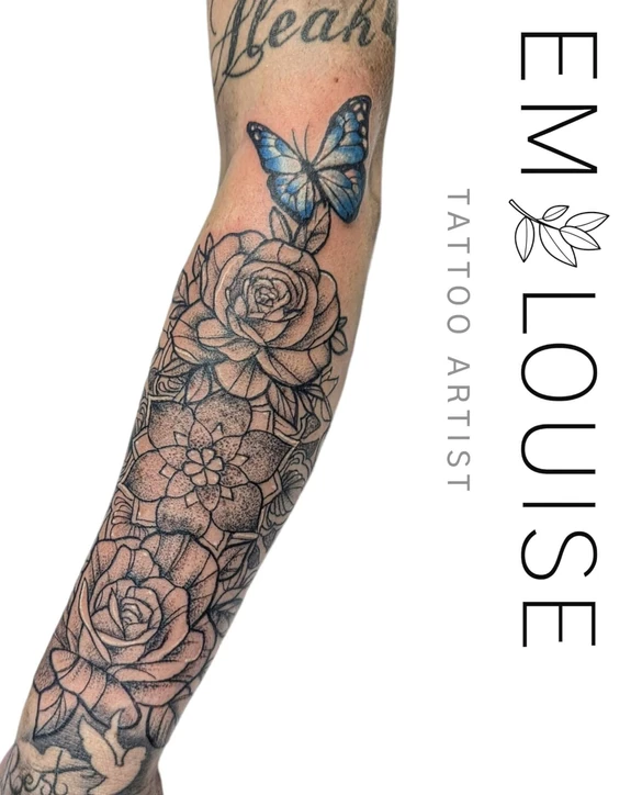 Black and grey tattoo by Em Louise