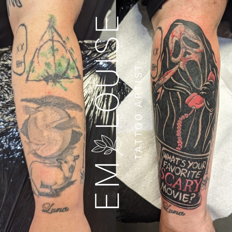 Cover-up tattoo by Em Louise
