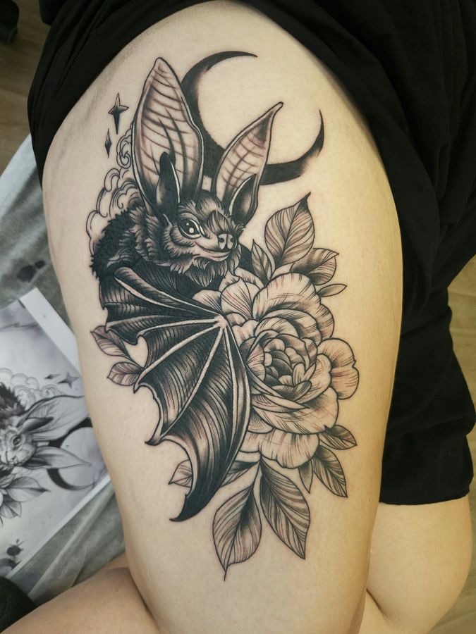 Black and grey tattoo by Wayne Goodwin