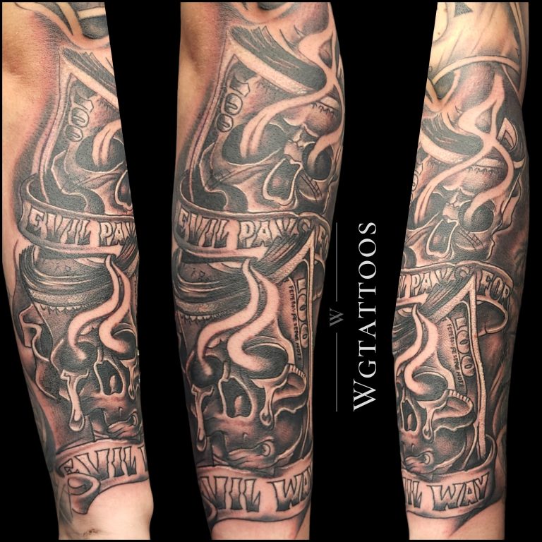 Black and grey tattoo by Wayne Goodwin