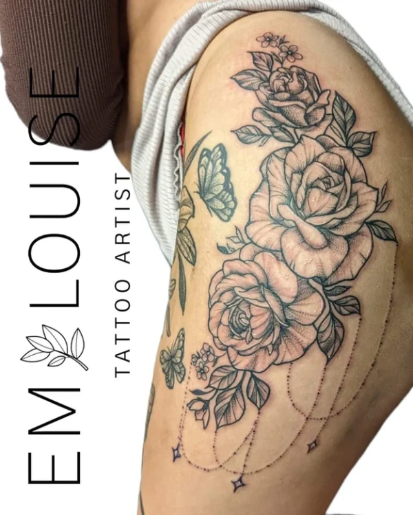 Black and grey tattoo by Em Louise
