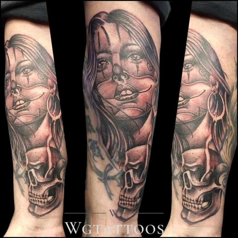Black and grey tattoo by Wayne Goodwin
