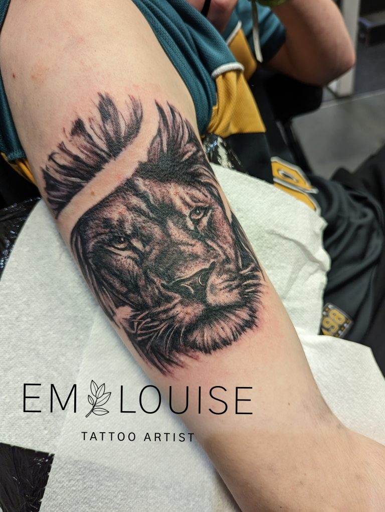 Black and grey tattoo by Em Louise