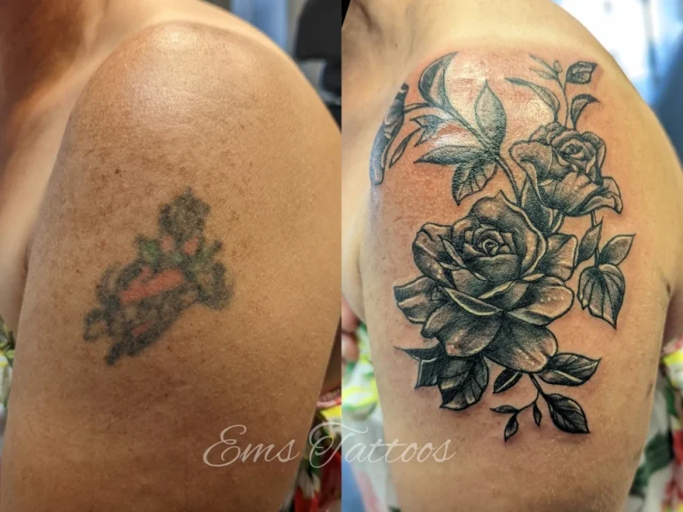 Cover-up tattoo by Em Louise