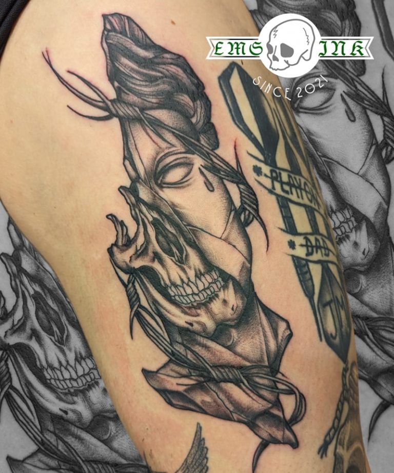 Black and grey tattoo by Em Louise