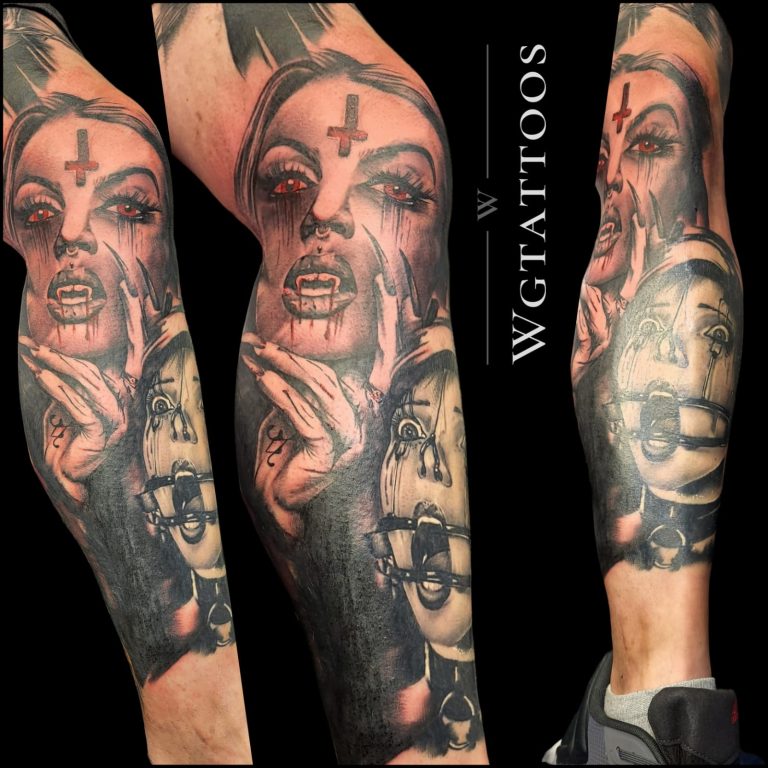 Black and grey tattoo by Wayne Goodwin