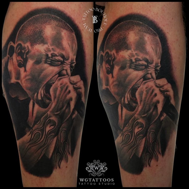 Black and grey tattoo by Wayne Goodwin