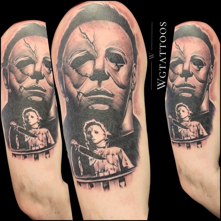 Black and grey tattoo by Wayne Goodwin
