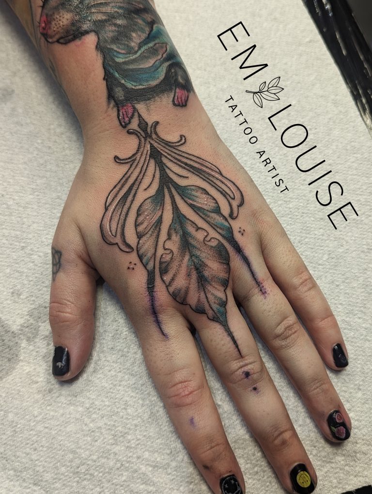 Black and grey tattoo by Em Louise