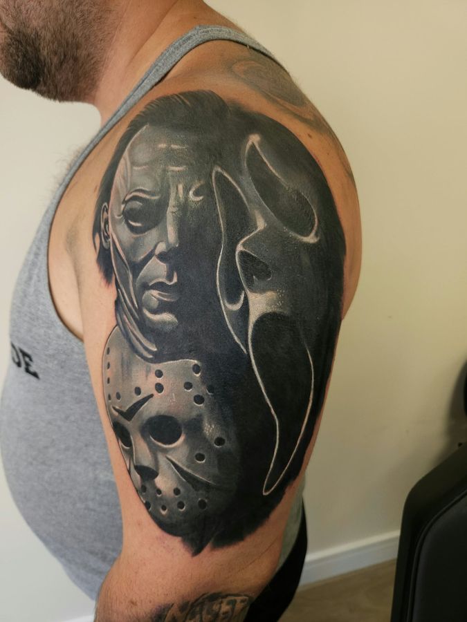 Black and grey tattoo by Wayne Goodwin